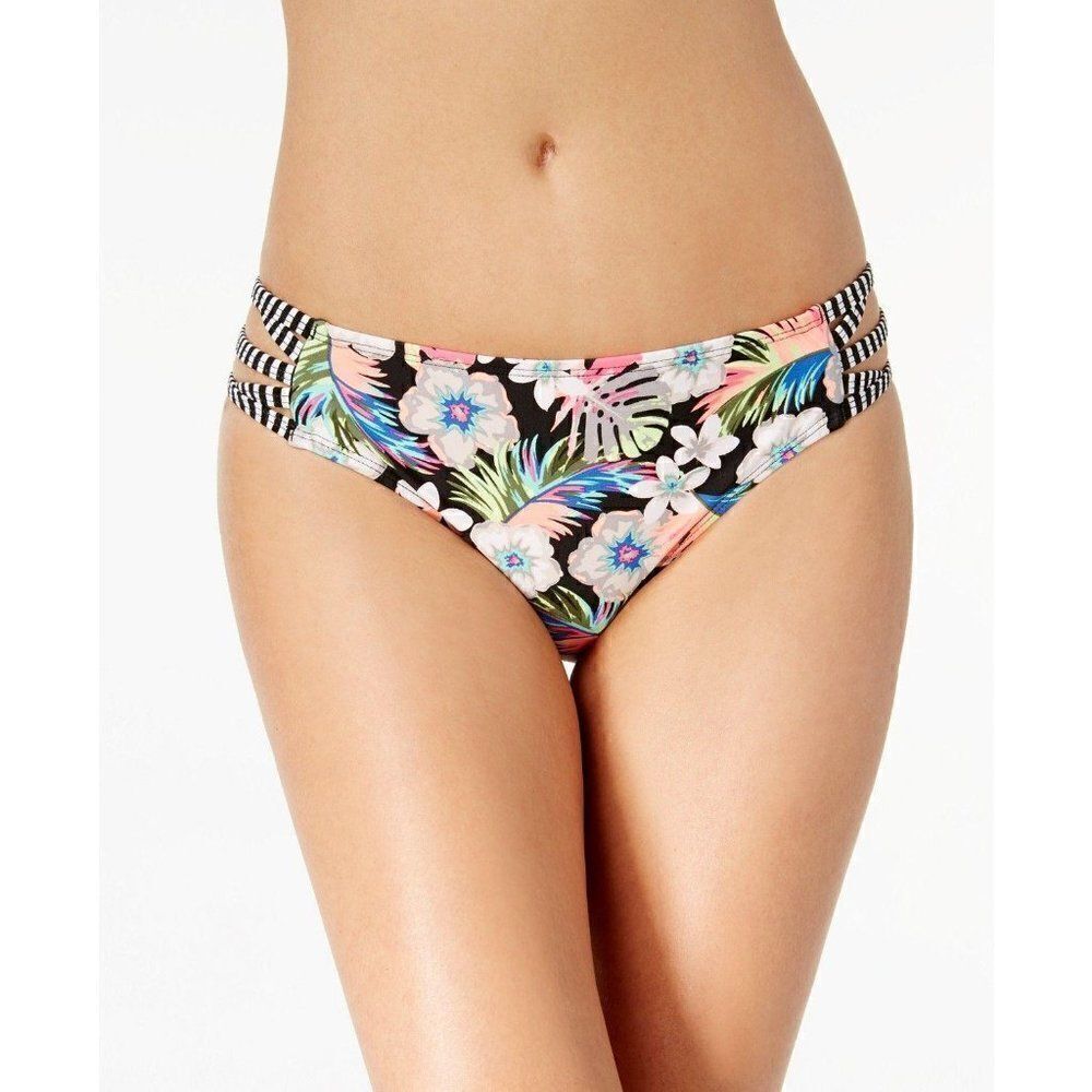 California Waves Strappy Bikini Swim Bottoms Tropical Sz Small NEW